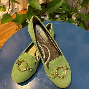 Chocolat Blu Green and Gold Flats. Size 7.5
